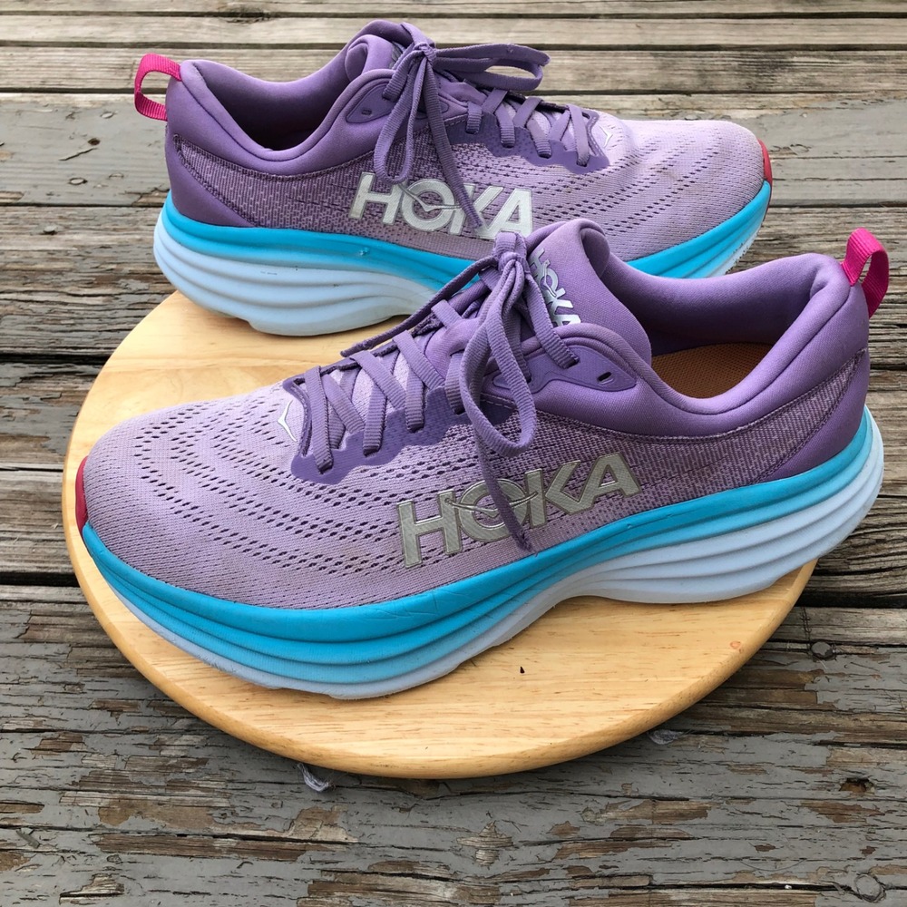 HOKA Bondi 8 Womens 10.5 B Shoes Chalk Violet Pastel Lilac Purple 1127952-CVPL